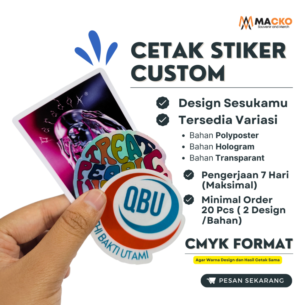 

Cetak Stiker Custom Dengan Potongan Die Cut Untuk Stiker Label | Sticker Waterproof ( Anti Air )