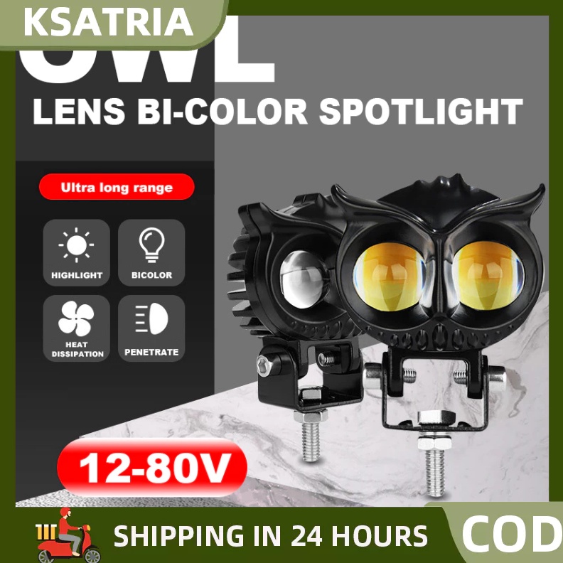 KODE L1H6 lampu tembak laser led d2 owl 2 warna putih kuning jauh dekat super teranglampu tembak mot