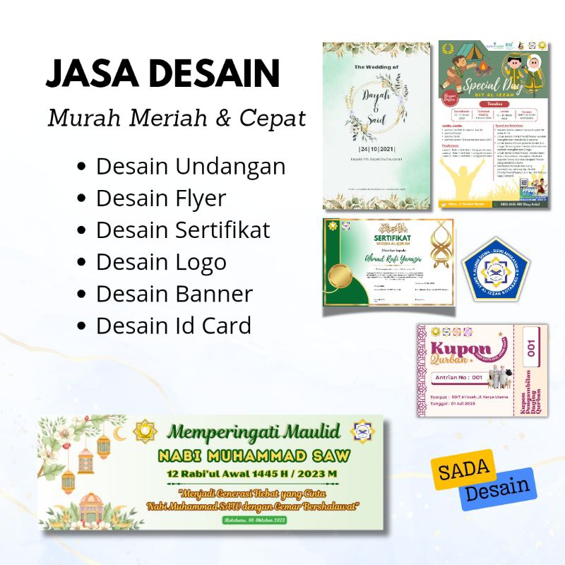 

Desain berbagai undangan, flyer, banner, sertifikat, logo, dan lain-lain
