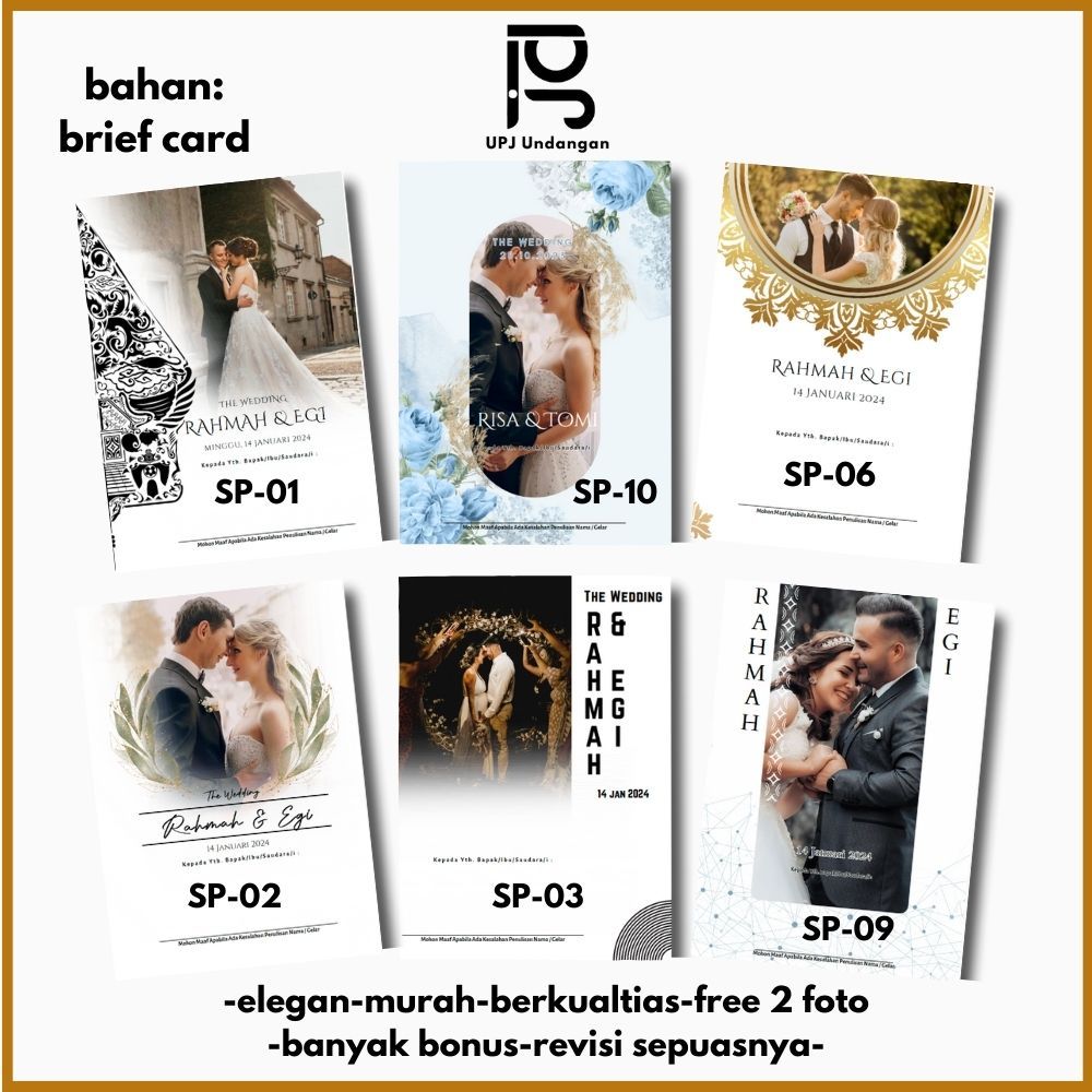 Undangan Pernikahan Premium Free 2 Foto Brief Card 160 GSM Jasmine Glitter 190 GSM | Undangan khitan