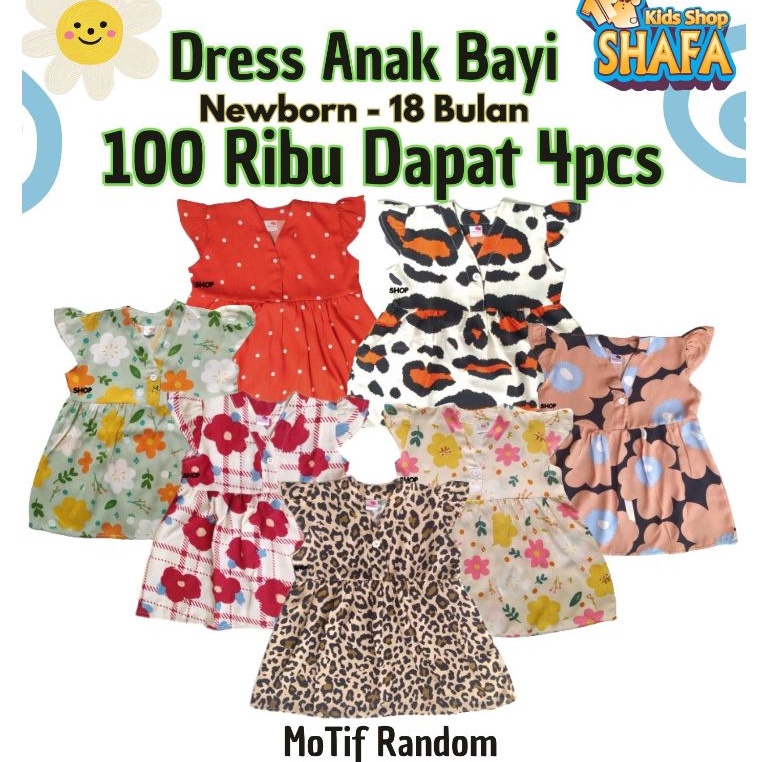 KODE L25I DRESS BAYI USIA NEWBORN 18 BULAN 1RIBU 4PCS TERLARIS  BAHAN RAYON VISCOSE PREMIUM  DASTER 