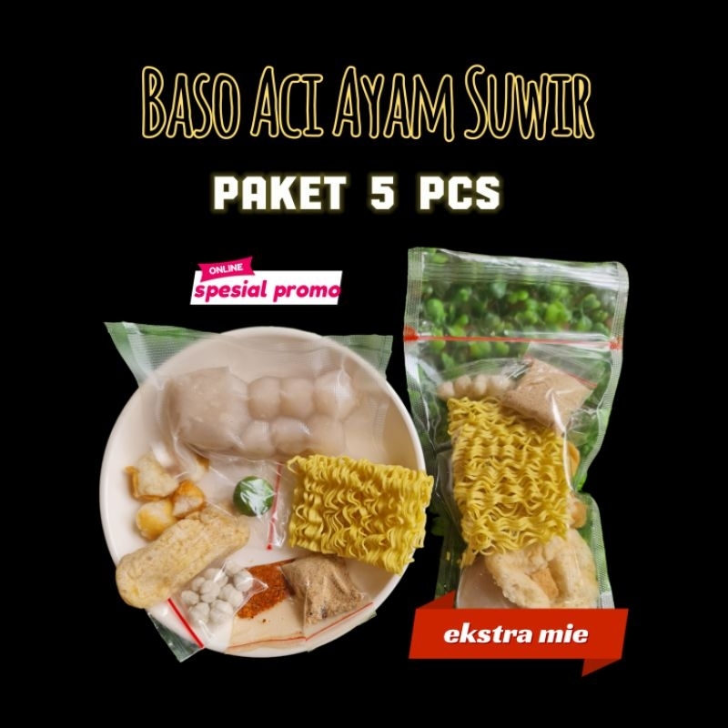 

Paket 5 pcs baso aci ayam suwir ekstra mie/baso aci ayam suwir