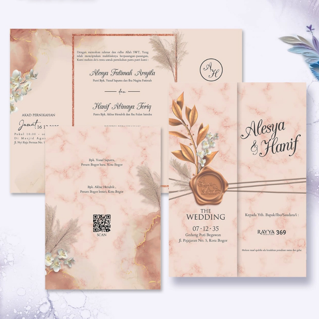 Cetak Undangan Pernikahan Elegan Bahan BC Seri Rayya 369 Harga Murah