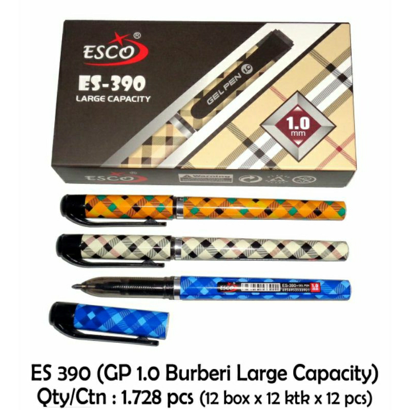 

ESCO Pulpen motif Burberry // gel pen 1 pak isi 12 pcs
