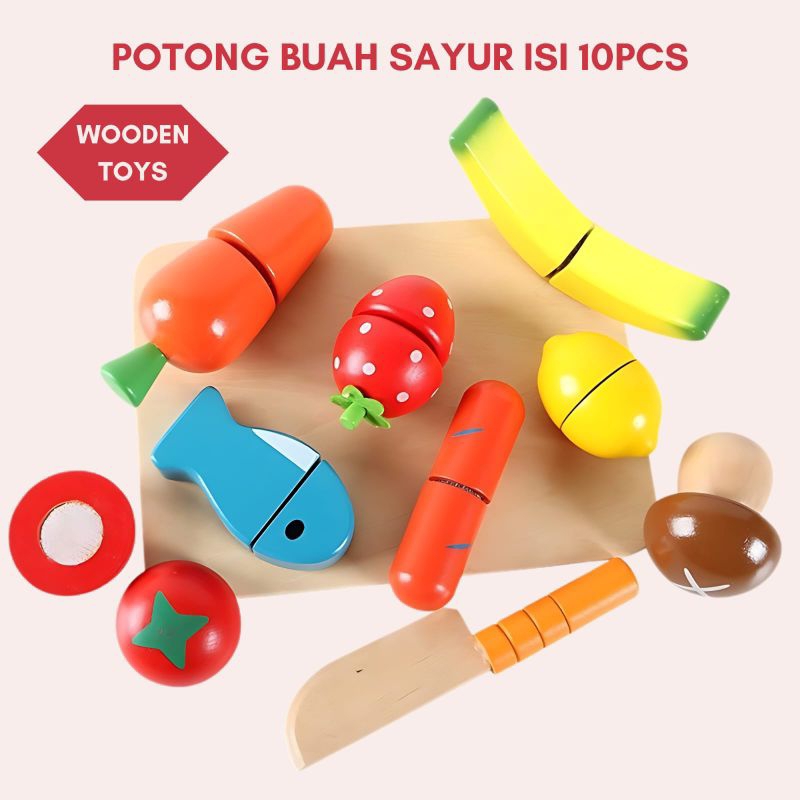 ELC-WOODEN CUTTING FRUIT/mainan kayu buah potong/mainan masakan