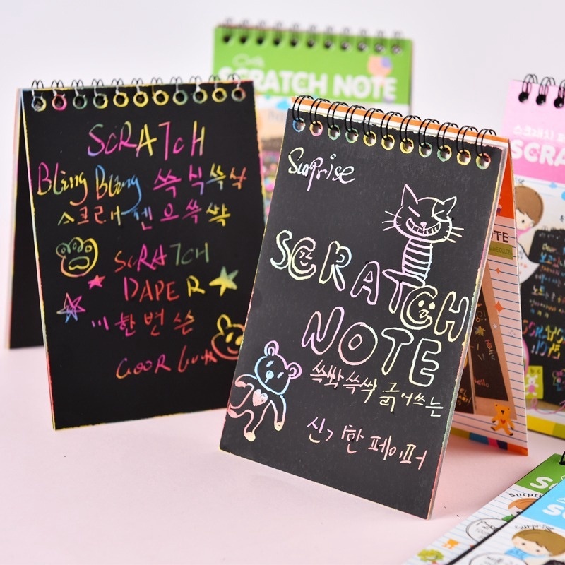 

DIJAMIN MURAH APEN Buku Sketsa Warnawarni Scratch Book Grafiti Kertas Tulis Gores Gambar DIY Sscratch Paper Note Black Cardboard Mini Hadiah