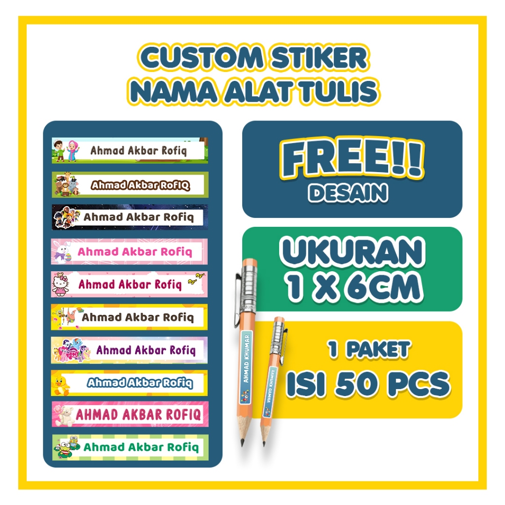 

Stiker Nama Alat Tulis Anak Waterproof Anti Air Isi 50 pcs