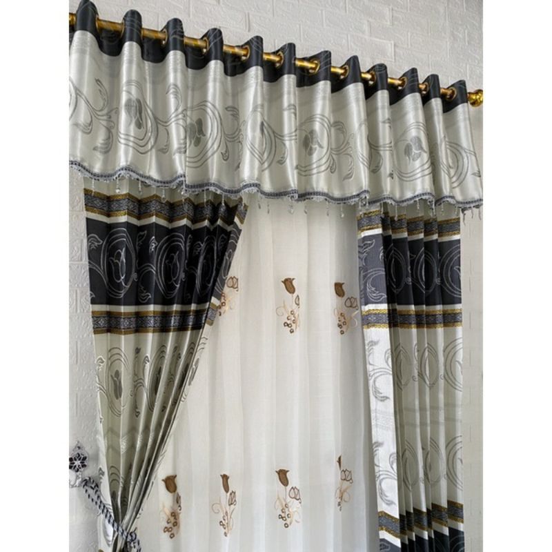 PONI PISAH gorden prada/jodha jendela panjang rumbai korden poni gabung batik mewah 2m 3m ruang tamu