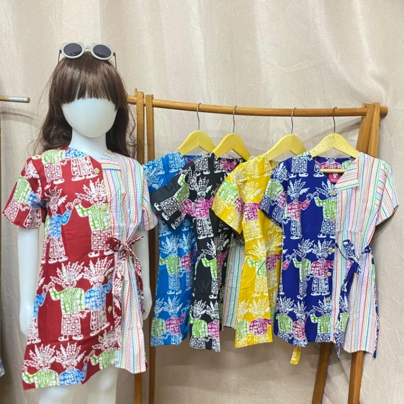 BANARA DRESS BATIK ANAK ONDEL DRESS BATIK ANAK KOMBINASI LURIK LUCU  CANTIK BAGUS TERBARU DRESS BATI