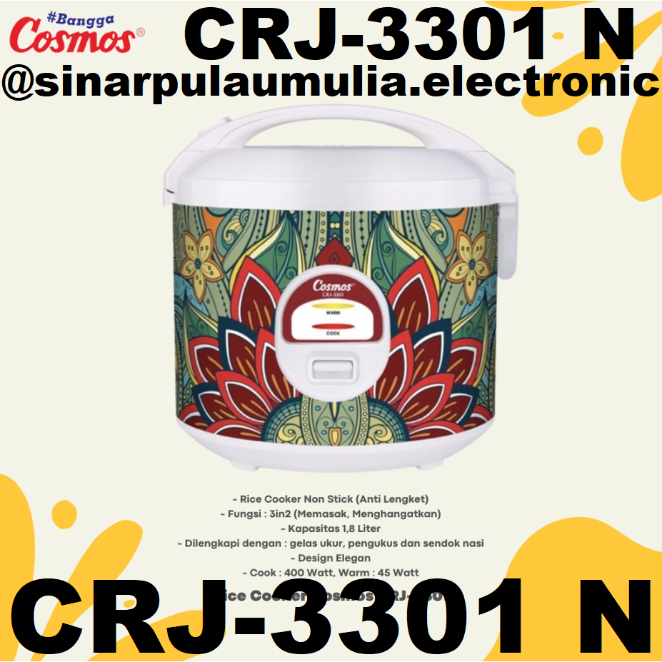 Cosmos Rice Cooker 3 in 1 Magic Com 1.8 Liter - CRJ-3301 N / CRJ 3301 N / CRJ3301N / CRJ-3301N / CRJ