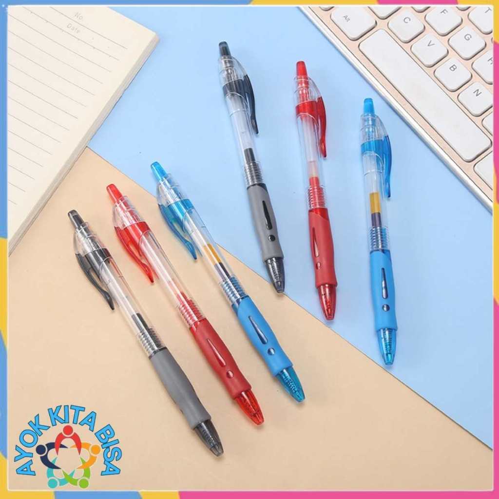 

AKB Pulpen Standard Cetekan Transparant Pena Gel 0.5mm Alat Tulis Kantor Sekolah Pen Pencet Tinta Cair Bolpoint Polos Murah