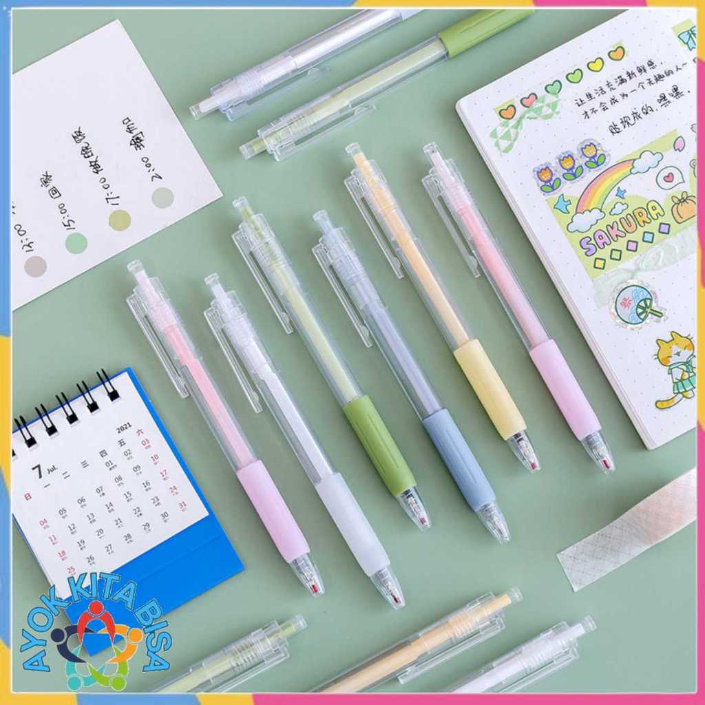 

AKB Pulpen Cetekan Transparant Polos Pena Gel 0.5mm Tinta Hitam Alat Tulis Sekolah Kantor Pen Warna Warni Bolpoint Polos Murah