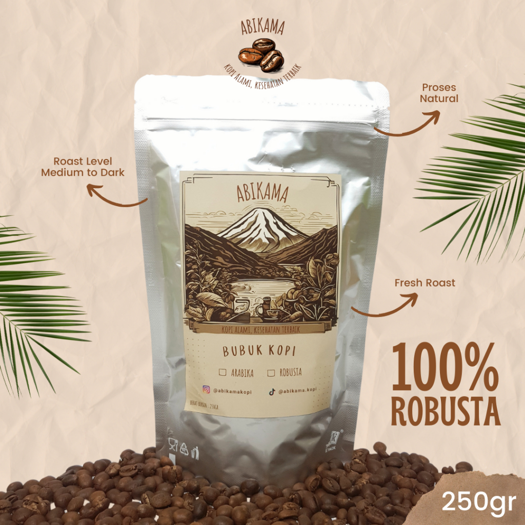 

KOPI ROBUSTA NATURAL JAWA BARAT 250GR | ABIKAMA KOPI (BIJI/BUBUK)