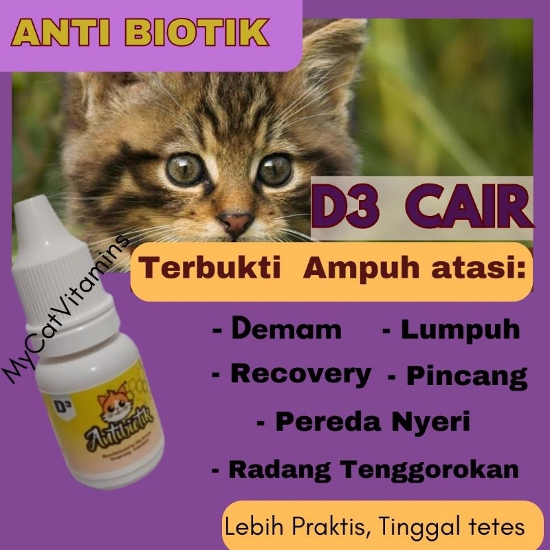Vitamin Antibiotik D3 Cair Obat  Demam Radang Tenggorokan Kucing