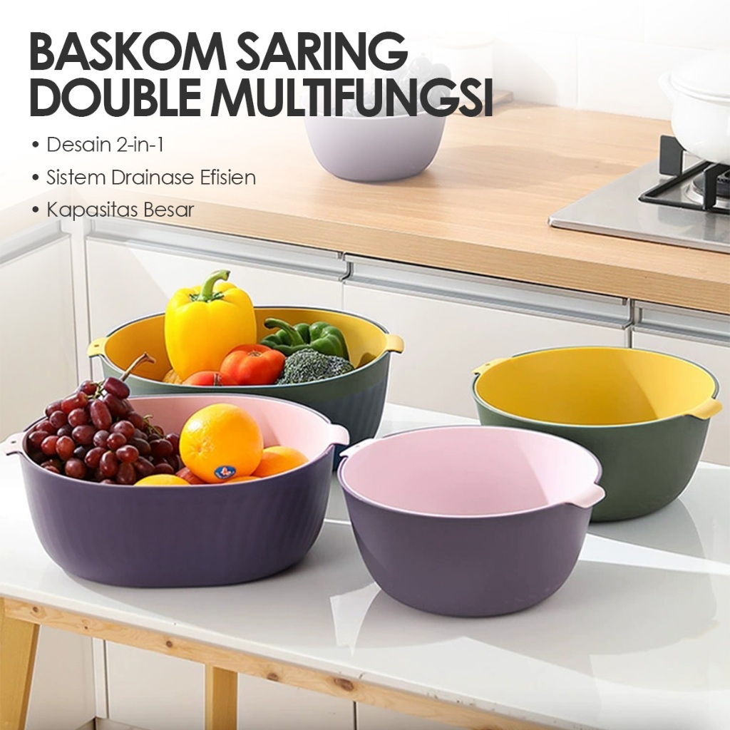 Baskom Plastik Wadah Plastik Penyaring Sayur Buah Baskom Penyaring Plastik Tebal Kuat - RH-510