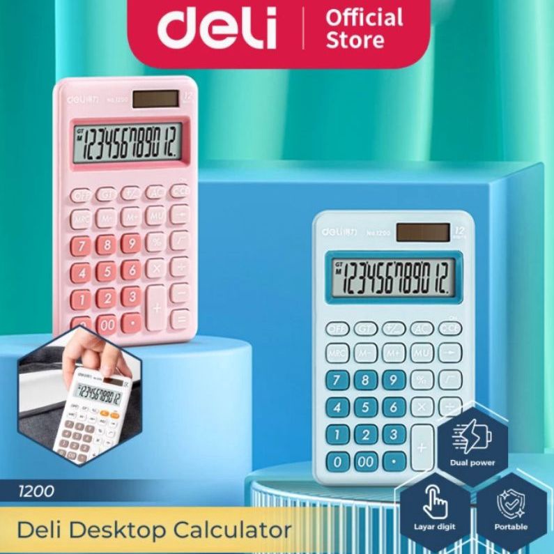 

KODE K7Z Deli Mini Desktop Calculator Kalkulator Meja Mini Portable Dual Power 3 Warna 12