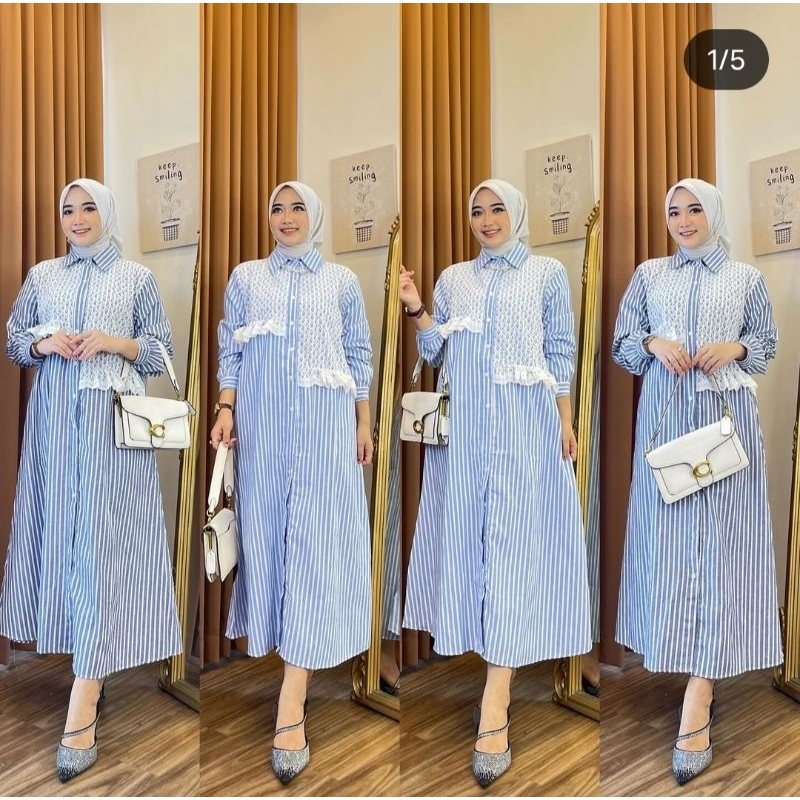 Midi dress zara salur bahan katun premium mix brukat ld 110