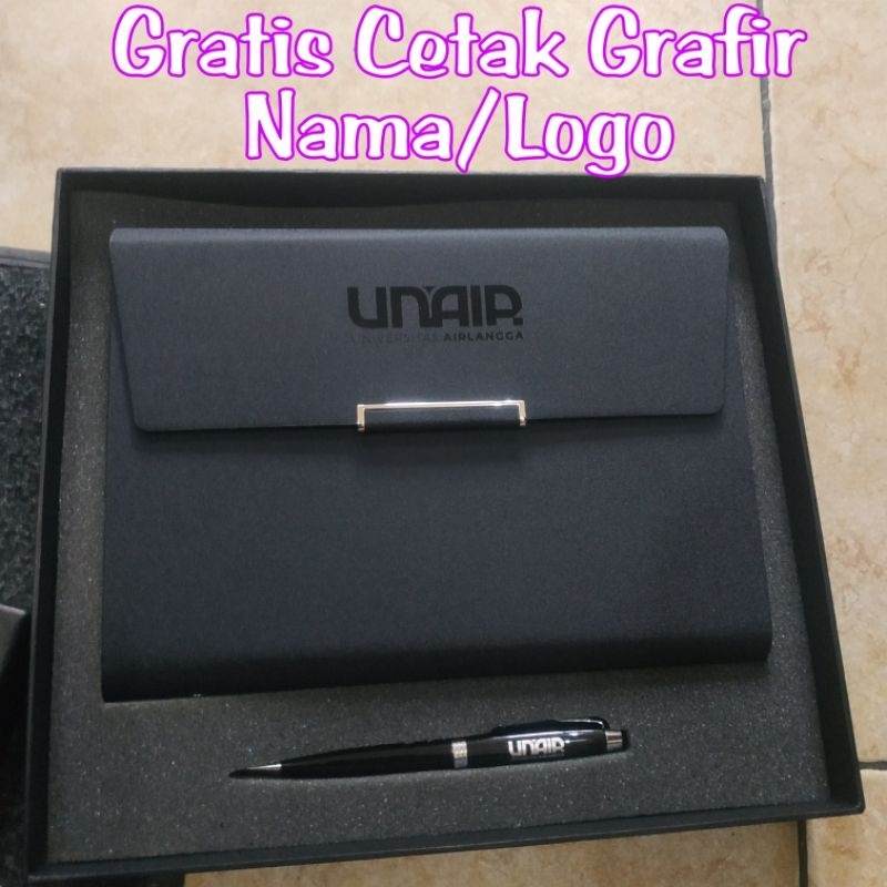 

giftset hampers binder note a5 dan pulpen stainless grati grafir nama
