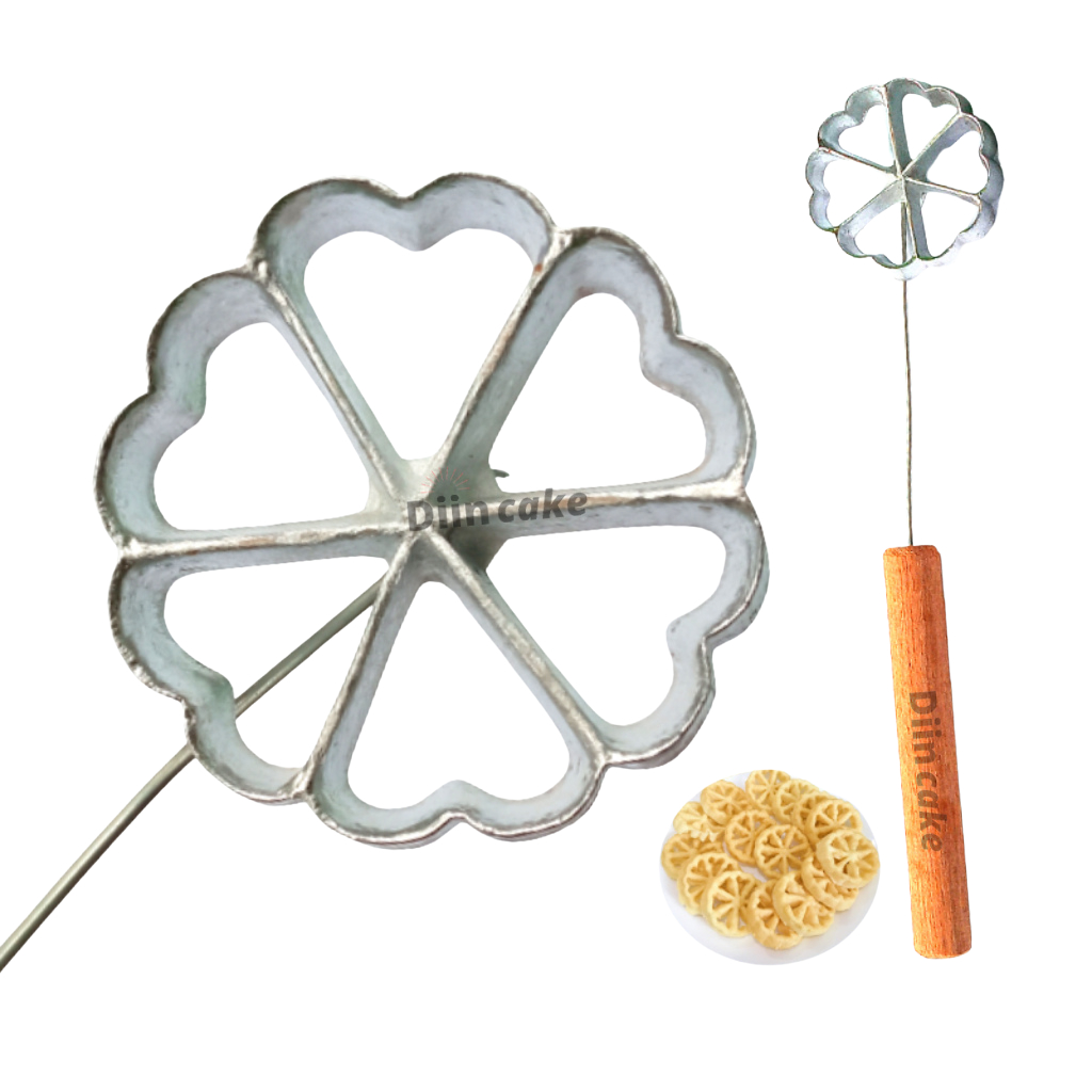 Cetakan Seroja Kue Kembang Goyang Bunga Love Aluminium Gagang Kayu/Cetakan Kue Kembang Goyang Bahan 