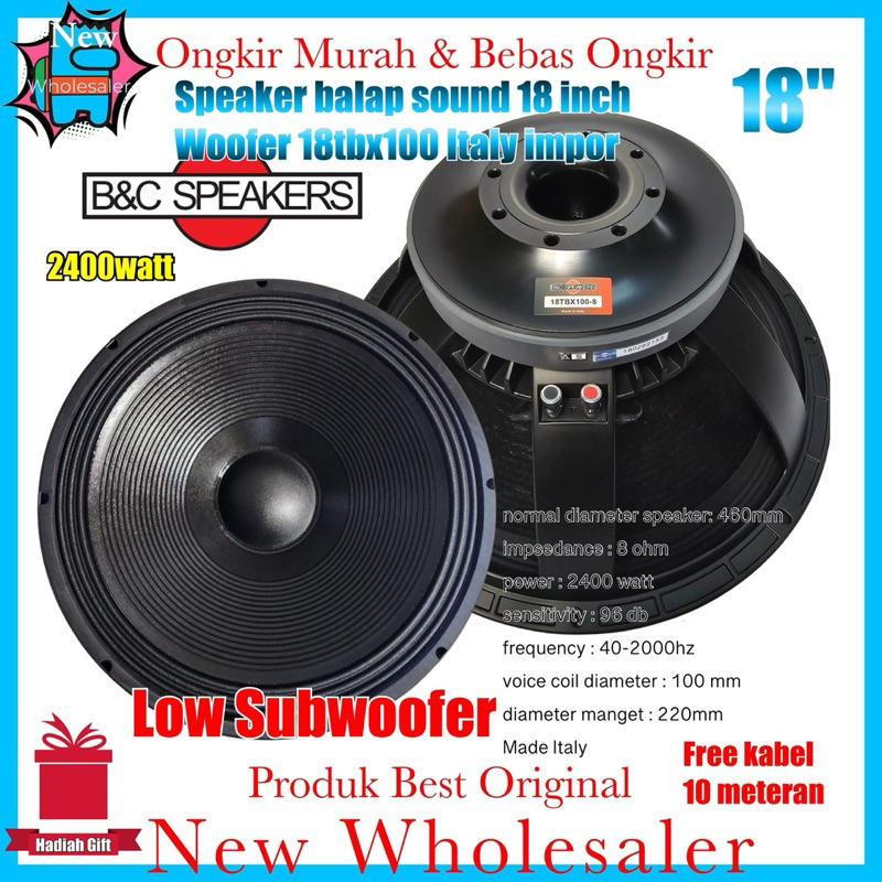 Speaker balap sound B&C impor Original luar Made italy 18 inch Tbx 100 new karater Low Bass
