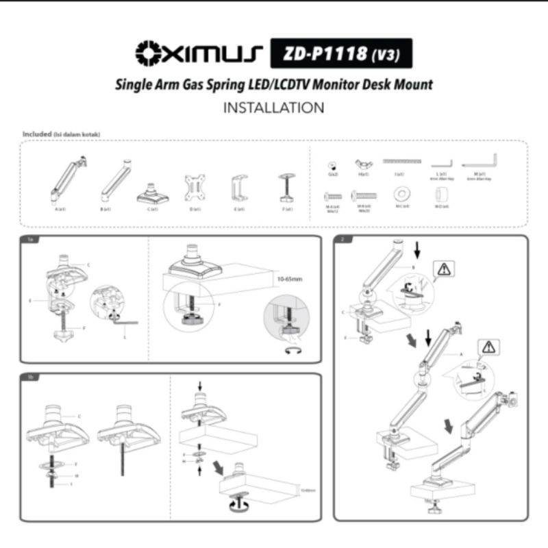 Bracket TV Monitor Gas Spring Oximus ZDP1118 Tilt Swivel ZDP 1118