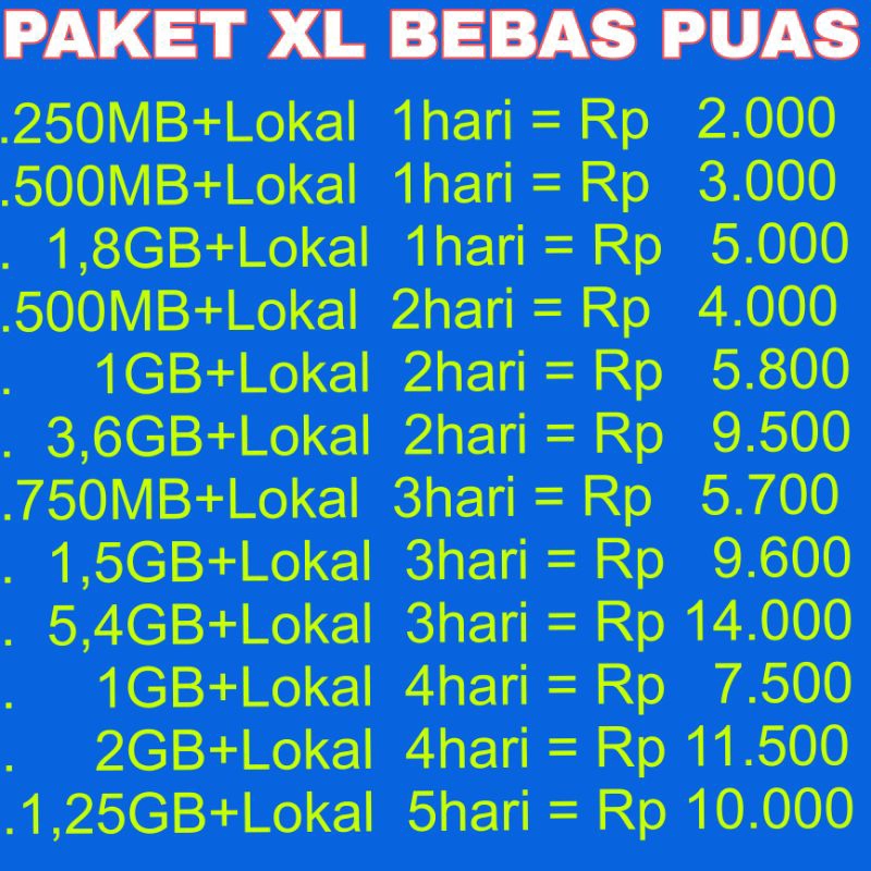 isi ulang paket xl bebas puas / isi ulang kuota xl bebas puas / paket data xl bebas puas / voucher x