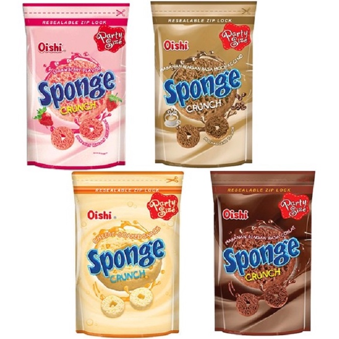 

SERENTAK Oishi Sponge Crunch Mochacino Choclat keju chese strawberry 1gr