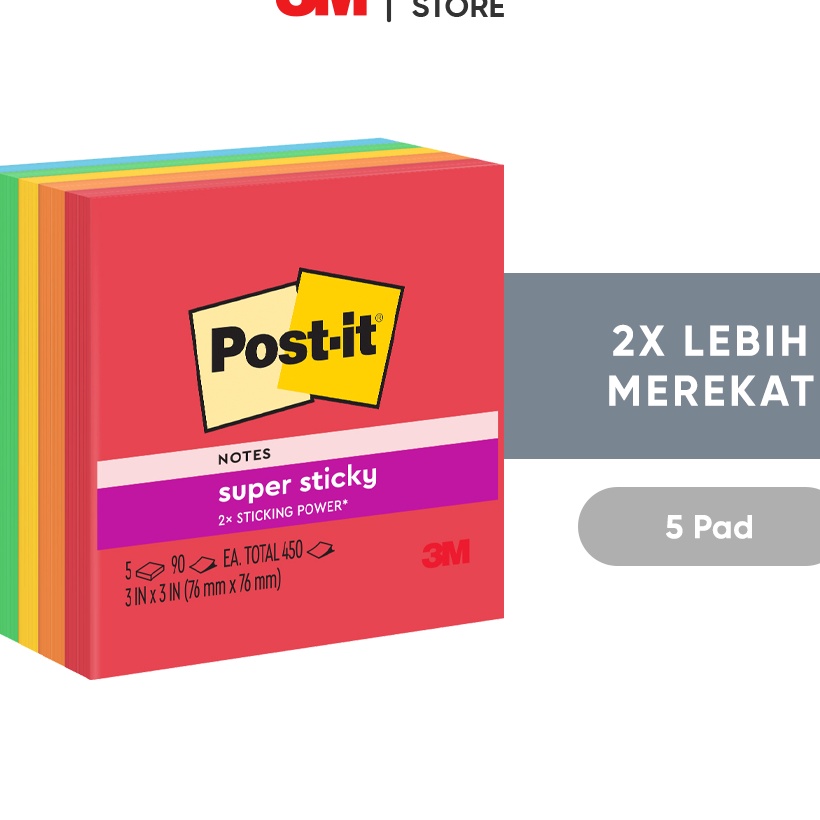 

KI3 3M Postit Sticky Notes Memo Tempel 6545ssan 2x merekat 5 pad 76x76 mm Untuk berbagai permukan
