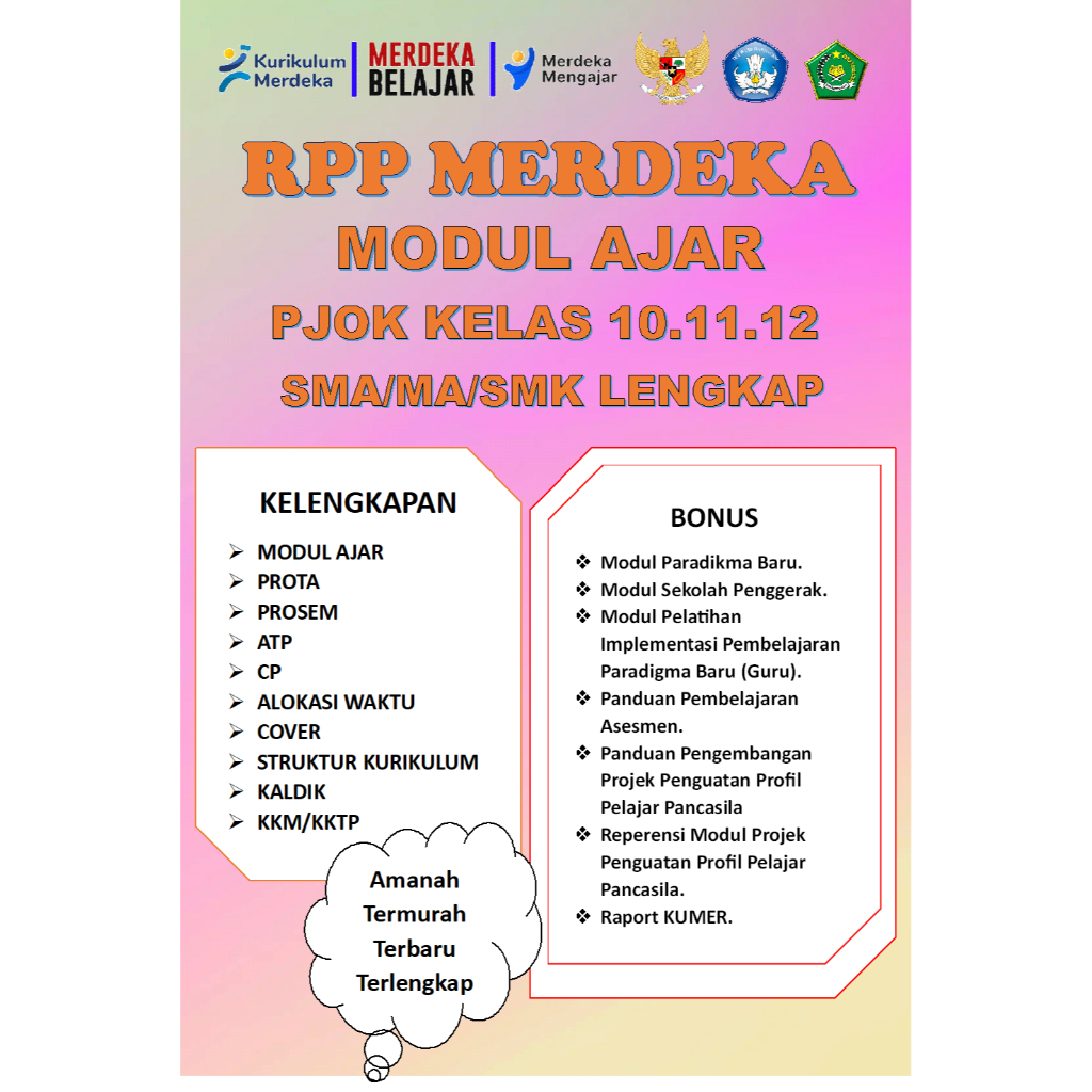 

MODUL AJAR PJOK KURIKULUM MERDEKA KELAS 10.11.12 SMA/MA/SMK LENGKAP