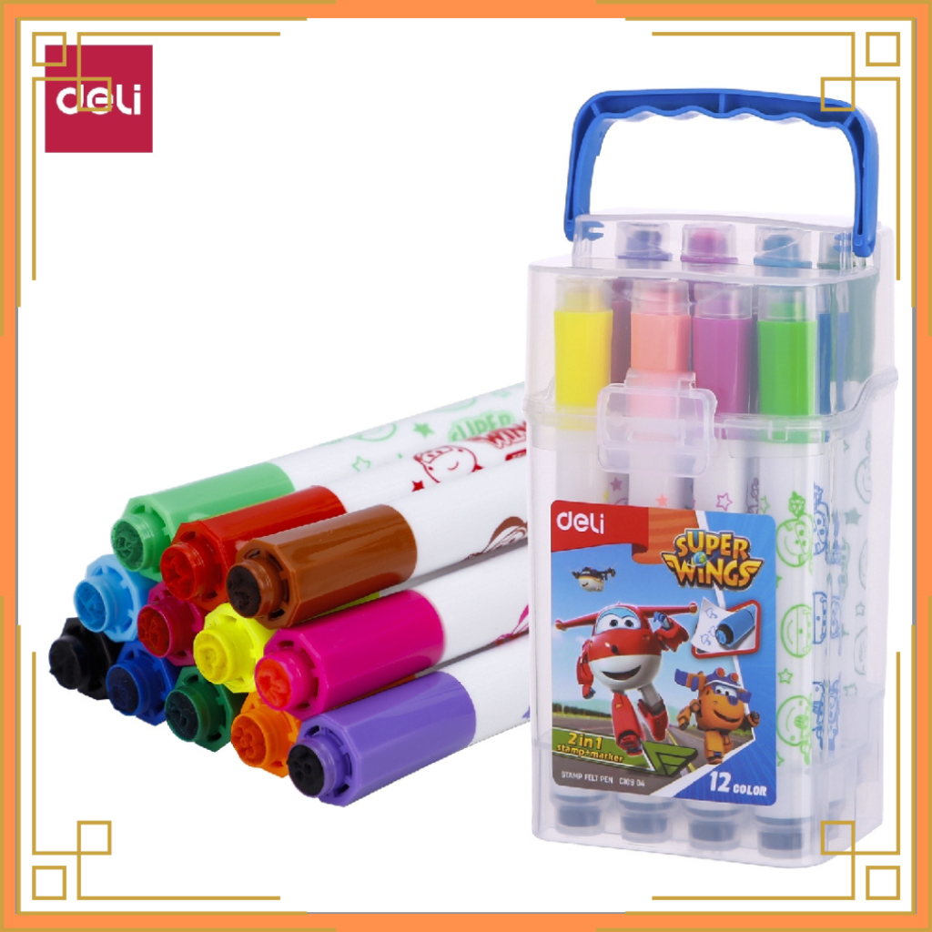 

DELI Super Wings Stamp Felt Pen Fiber bullet tip, 4mm 12 Warna EC10904