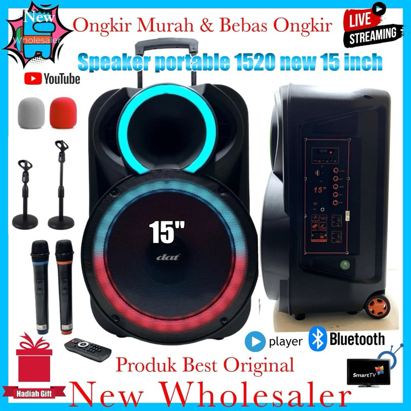 Speaker aktif Portable Dat 15 inch mic karaoke wireless Original Garansi