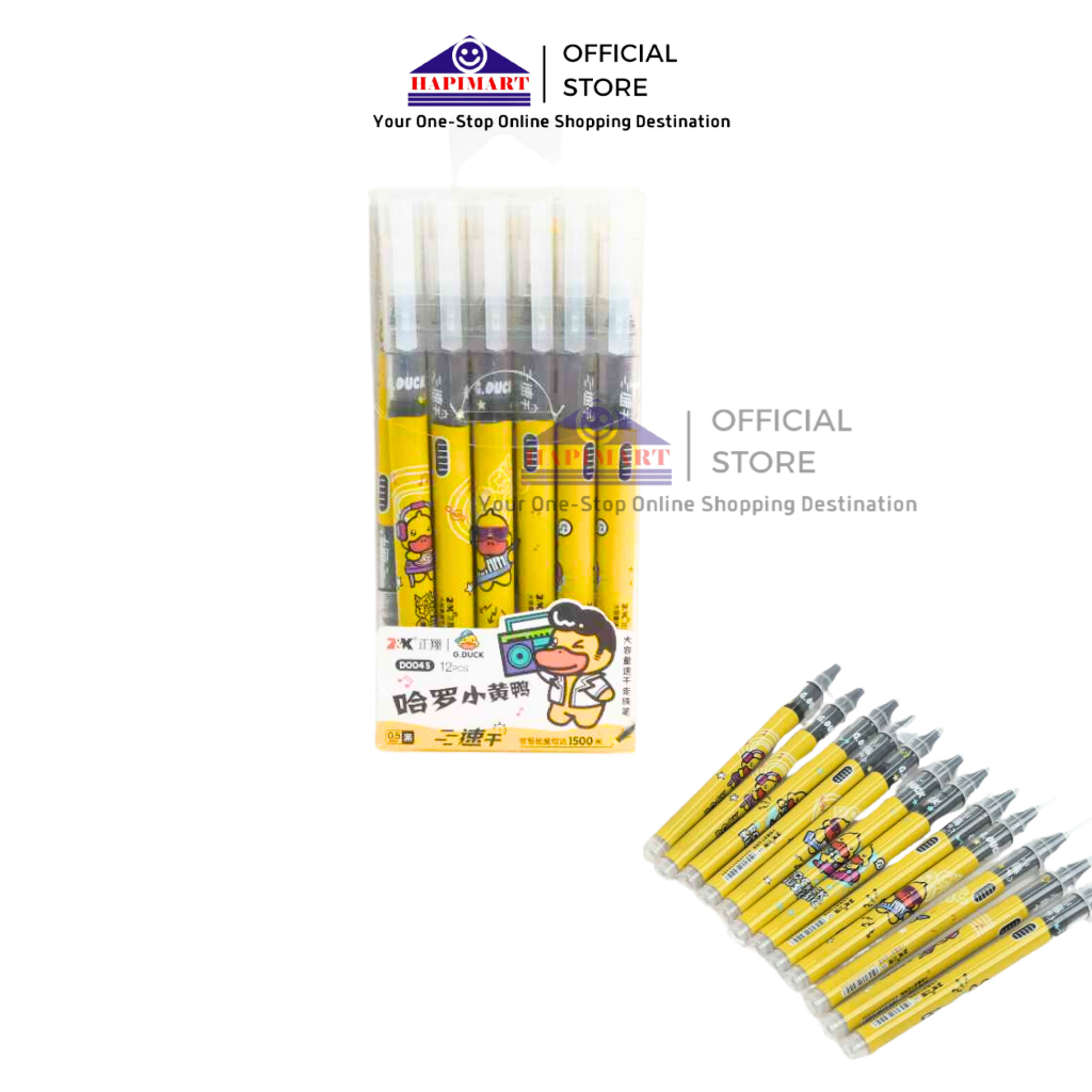 

G-Duck 12 Pena Gel Karakter Kartun Bebek Kuning menulis halus Gel pena 0,5mm/12 PCS Duck Ink Pens Pulpen Gel Anak Motif Bebek Isi 12