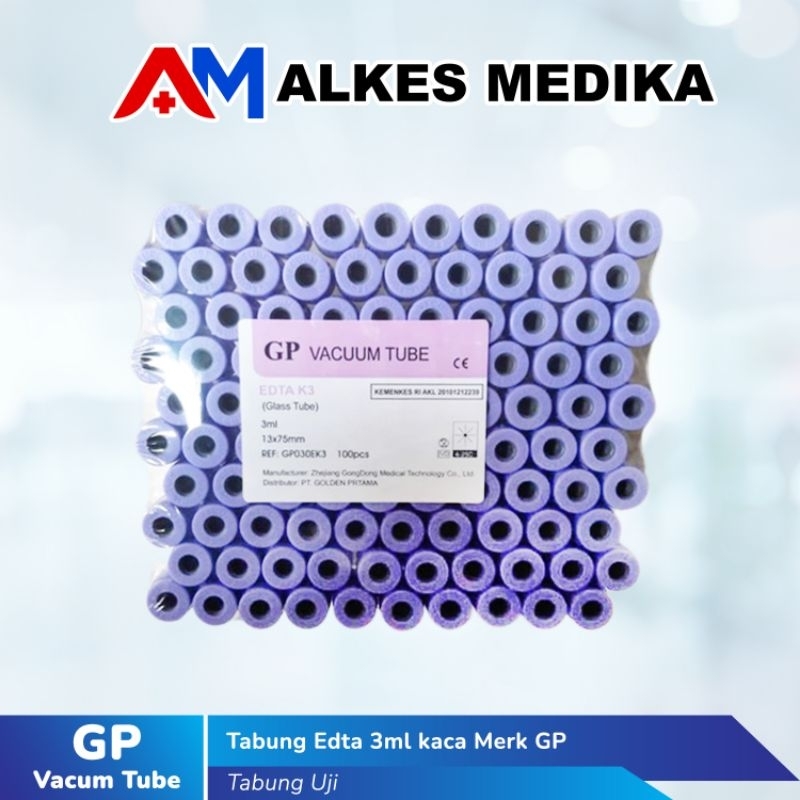 Tabung edta 3ml kaca merk gp / edta / tabung edta / tabung darah / edta 3ml kaca