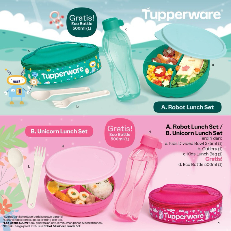 [100% ORI] Tupperware Unicorn/Robot Kids Lunch Set Back to School FREE ECO BOTTLE 500 ML