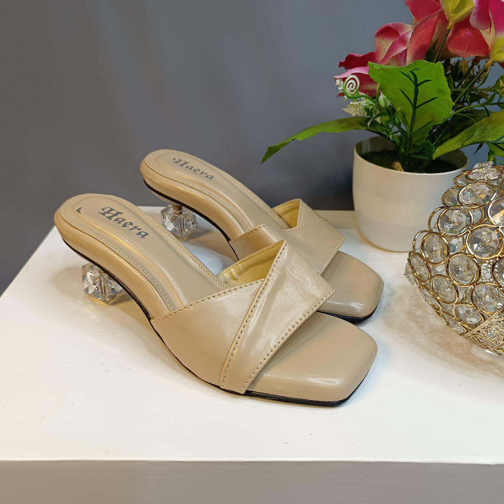 Freya sendal wanita heels kaca 5cm