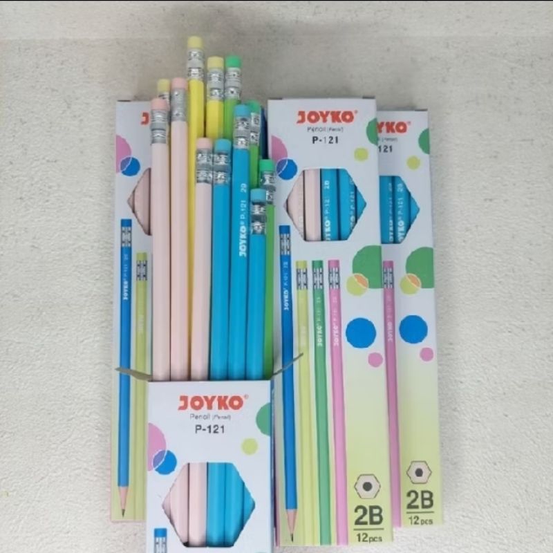 

PENSIL 2B / PENSIL 2B DENGAN PENGHAPUS JOYKO P-121 WARNA WARNI / 1pak / 1 lusin / 12 pcs