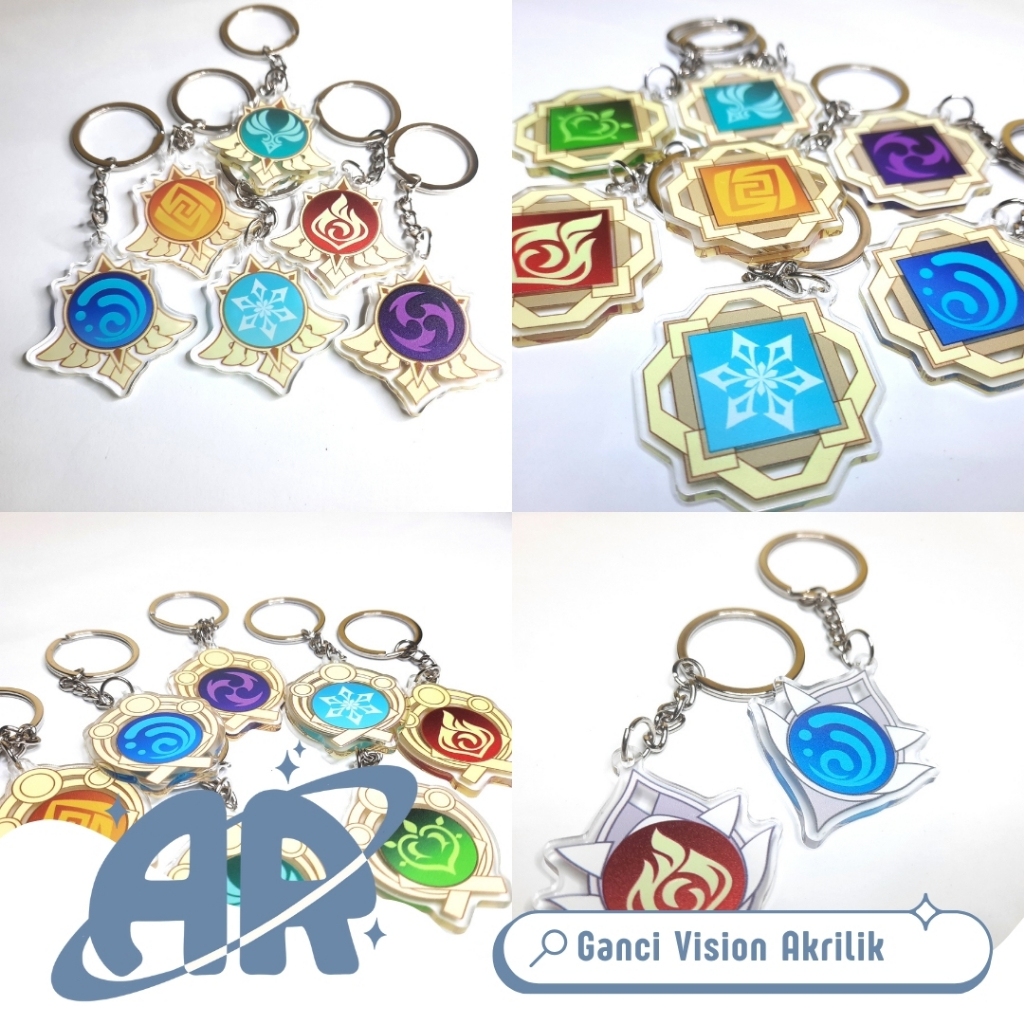 Genshin Impact Vision Mondstadt Liyue Inazuma Snezhnaya Acrylic Keychain Gantungan Kunci Akrilik Ane