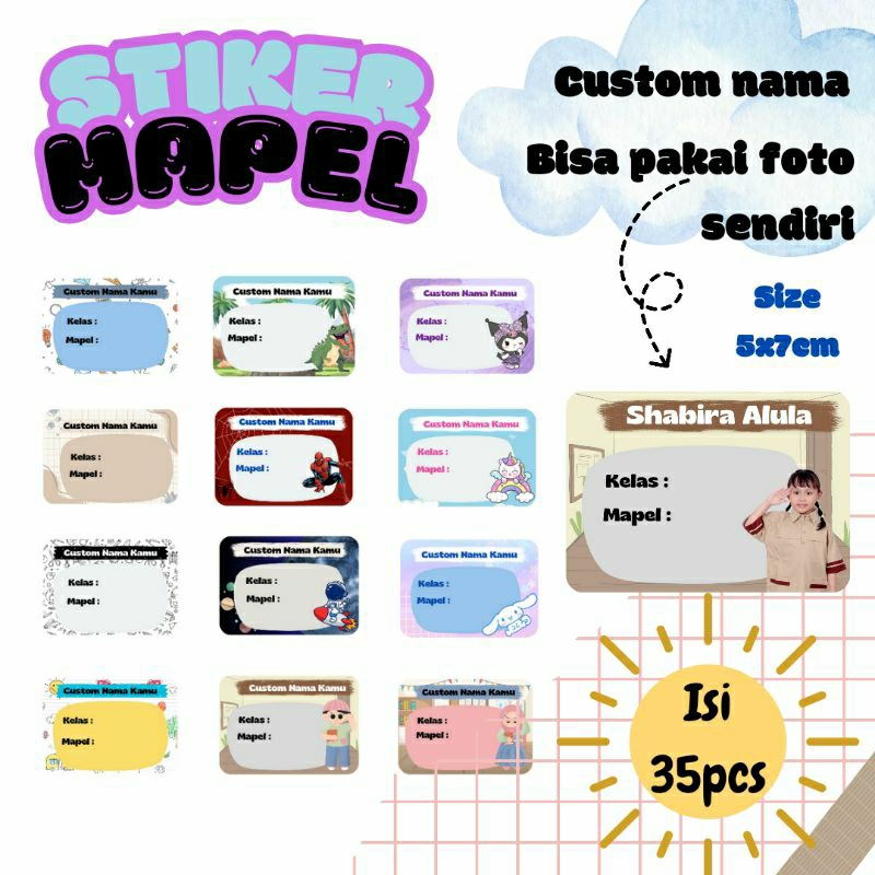 

STIKER NAMA/ LABEL BUKU MATA PELAJARAN, Stiker Nama Buku Custom, bisa pakai foto sendiri. isi 35pcs