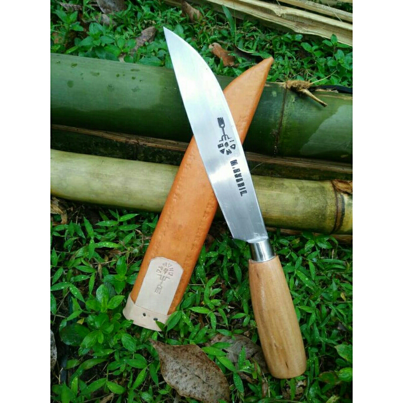 pisau seset cap garpu. ukr 25cm +- sarung kulit bahan per baja di sepuh produk sial pakai