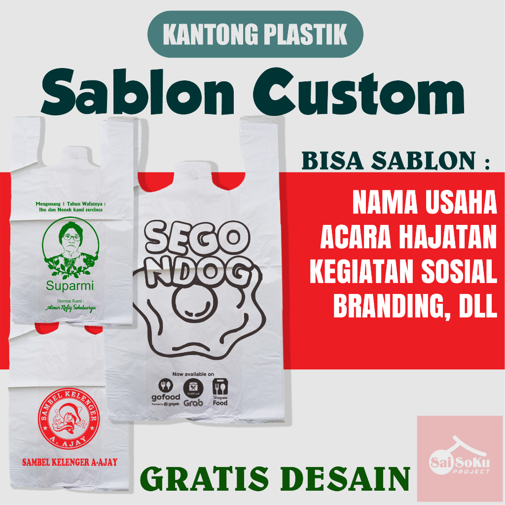 Kantong Plastik Kresek Custom Sablon - Sablon Plastik Nama Usaha - Sablon Plastik Hajatan
