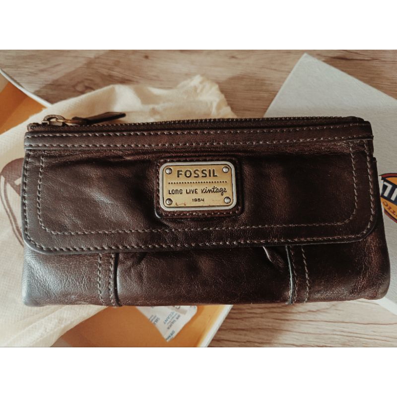 Dompet kulit panjang Fossil emory expresso