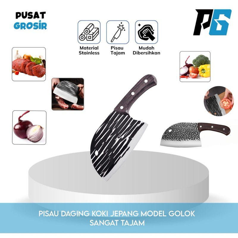Pisau Golok Koki Jepang Super Tajam Potong Daging Sayur Sapi