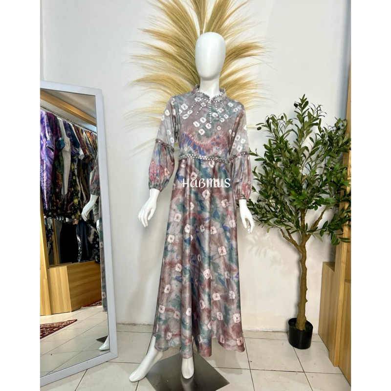 gamis jumputan Palembang asli sutra silk pecah