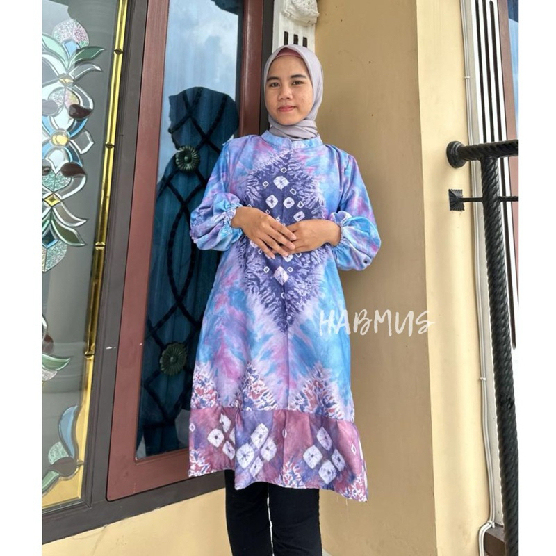 tunik atasan kerja jumputan Palembang asli handmade sutra silk