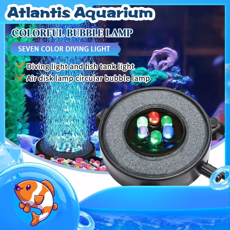 Aquarium Bawah Air RGB Lampu Gelembung Udara Tangki Ikan Tirai Udara Batu Aerator Aquarium
