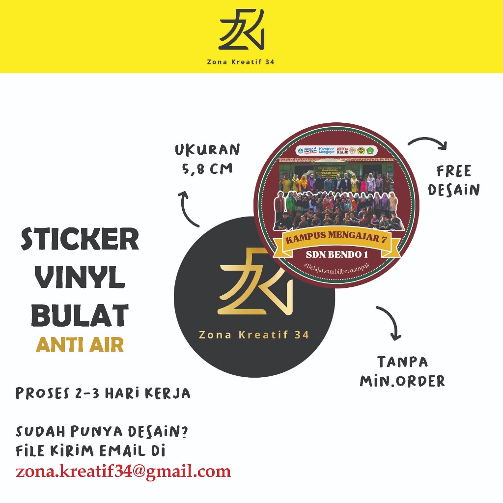

CETAK STIKER VINYL ANTI AIR - CUSTOM STICKER GLOSSY BULAT (1 HARI JADI)