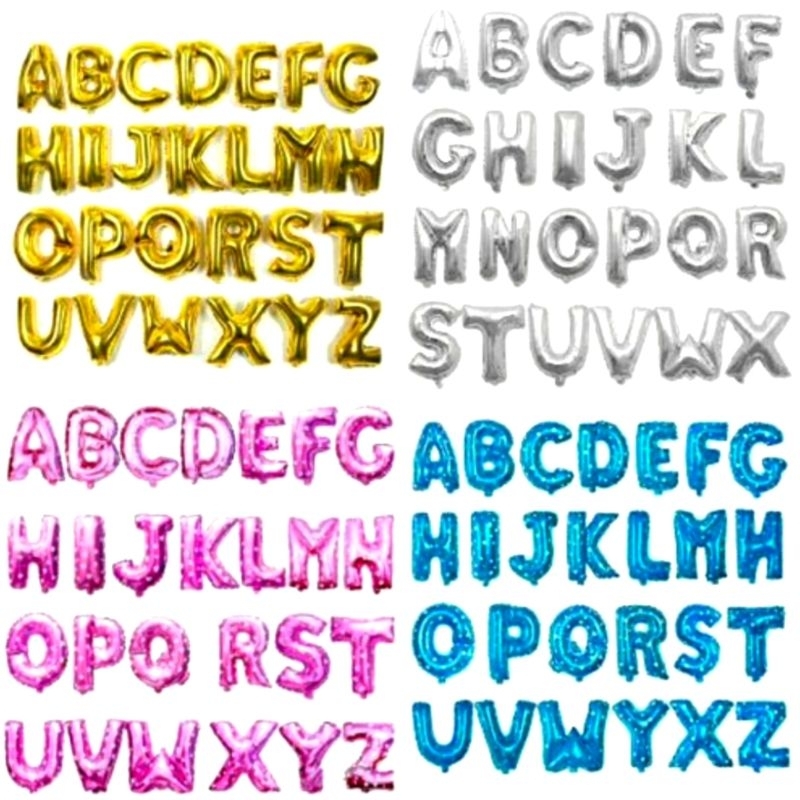 BALON FOIL HURUF 40 CM WARNA SILVER BIRU PINK / BALON HURUF PINK / BALON HURUF BIRU / BALON HURUF SI