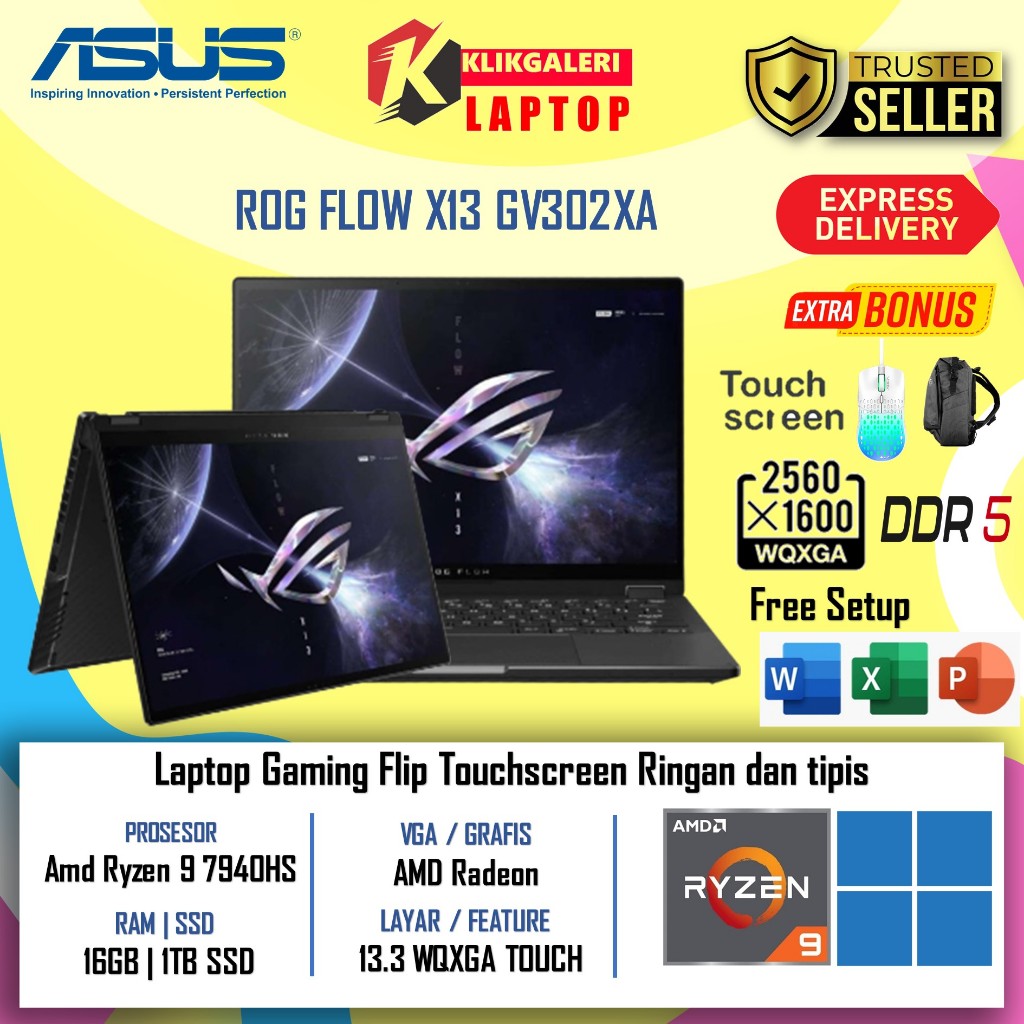 Laptop Gaming 2in1 Asus ROG Flow X13 GV302XA Touch Ryzen 9 7940HS RAM 16GB 1TB Win11 13.3 WQXGA Wind