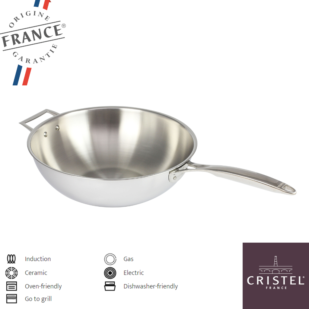 Cristel Stainless Steel Wok Castel Pro / Wajan Penggorengan 32 Cm 3Ply