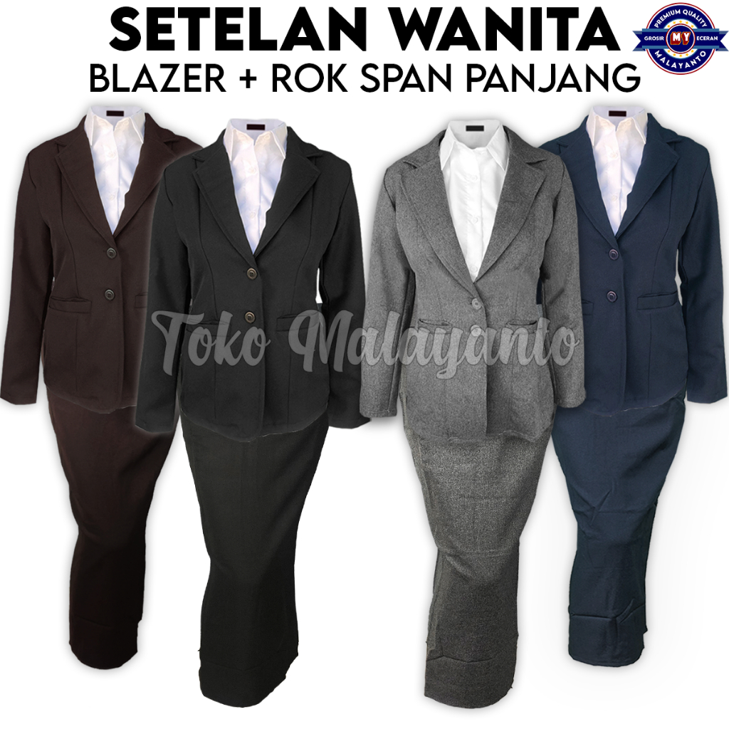 One Set Setelan Jas Blazer Rok Span Panjang Wanita Bawahan Anrok Sepan Stelan Kerja Kantor Cewe Polo